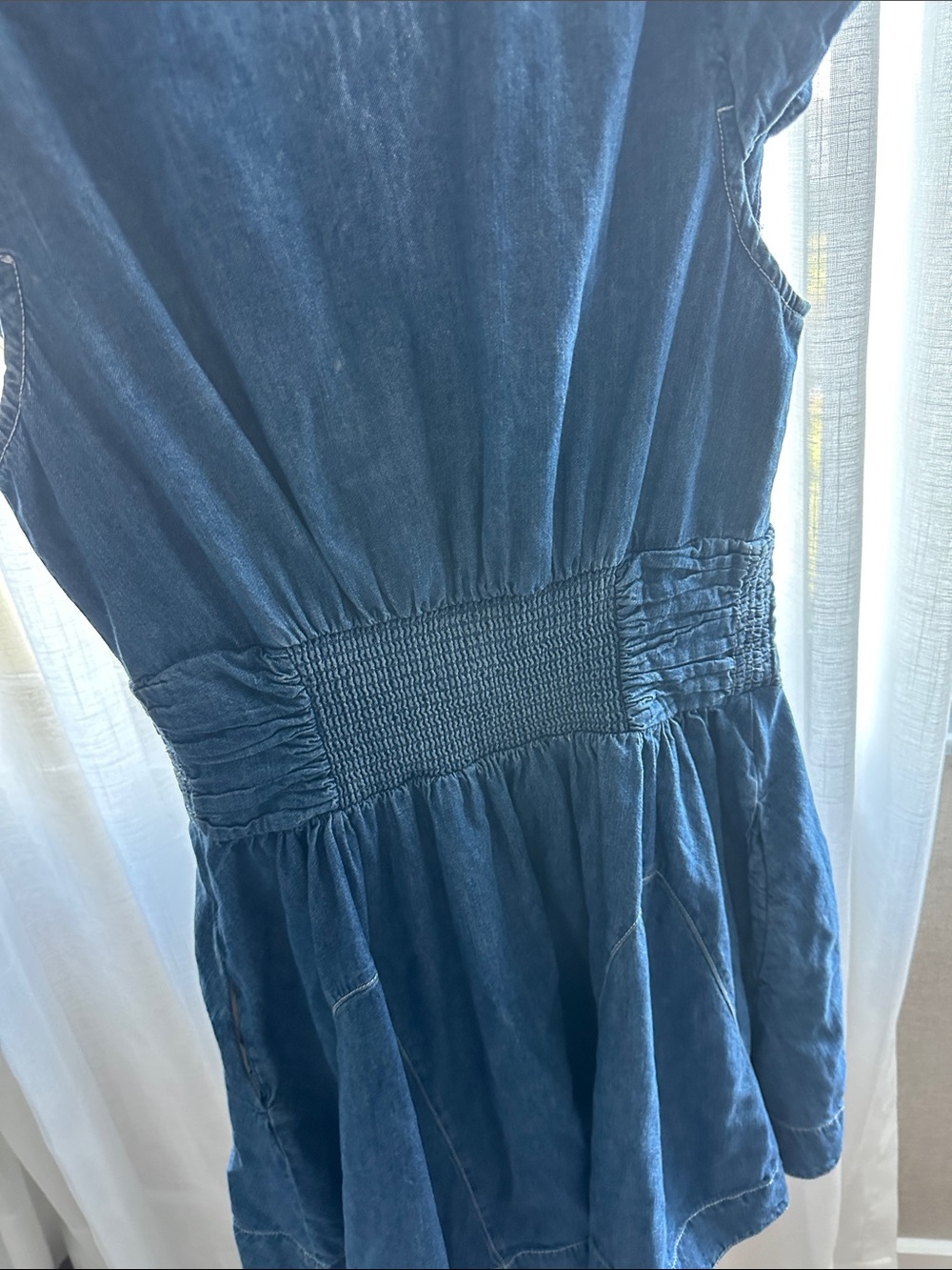 Free People Denim Mini Dress | Button Front | Puff Sleeve | XS - Picture 5 of 6
